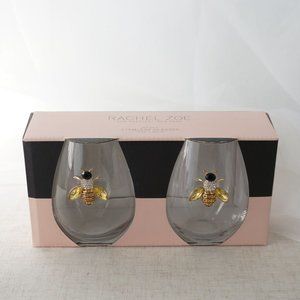 Set of 2 Rachel Zoe Rhinestone Bee Wine Glasses